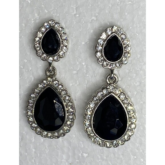 Crystal Rhinestone Cocktail Party Prom Pieced Wedding Earrings Teardrop Dangle - Picture 1 of 6